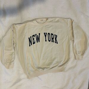 Brandy Melville Pale Yellow Crewneck with Navy 'New York' Graphic